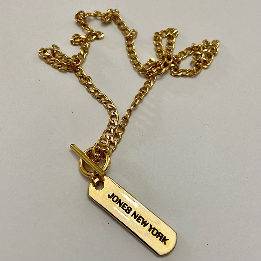 Jones of New York,  1.5in x 1/2in Tag Gold Tone Pendant Necklace