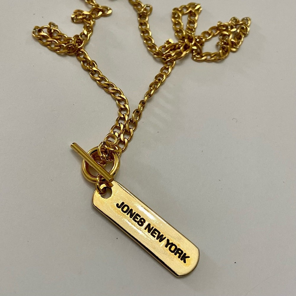 Jones of New York,  1.5in x 1/2in Tag Gold Tone Pendant Necklace