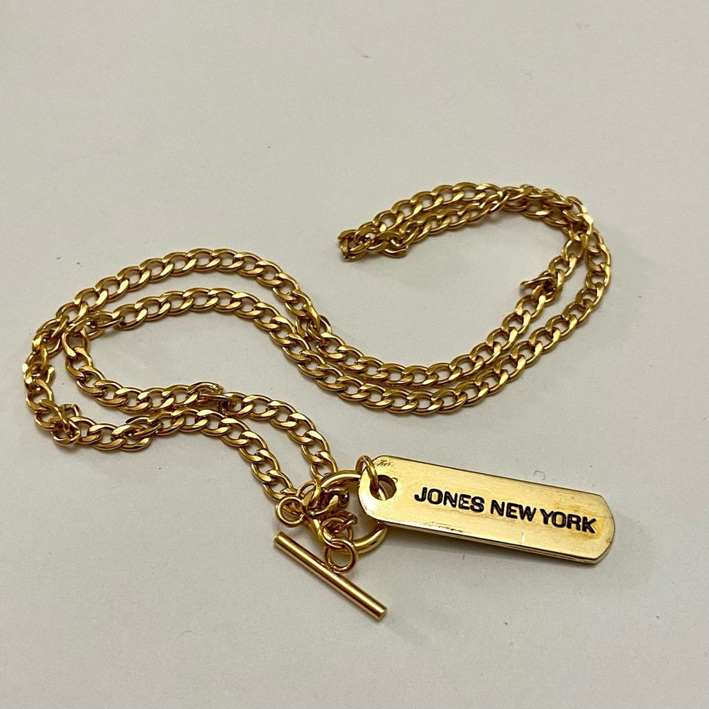 Jones of New York,  1.5in x 1/2in Tag Gold Tone Pendant Necklace