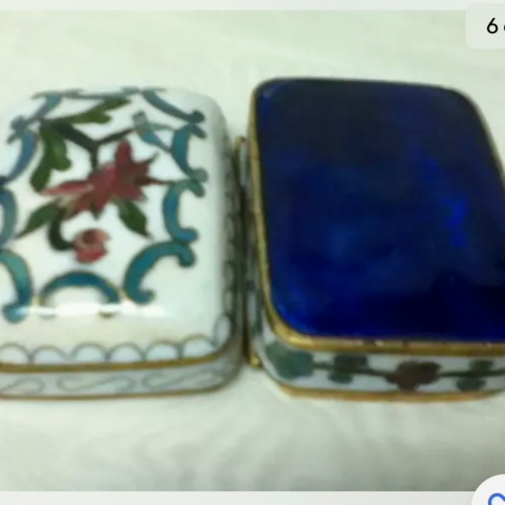 Vintage, Elegant, Cloissone Rectangular Hinged Trinket Box 2in x 1.5in x 1.5in