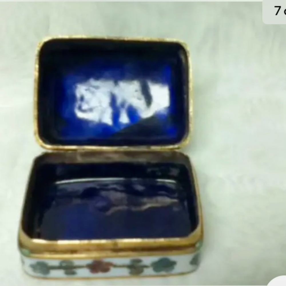 Vintage, Elegant, Cloissone Rectangular Hinged Trinket Box 2in x 1.5in x 1.5in