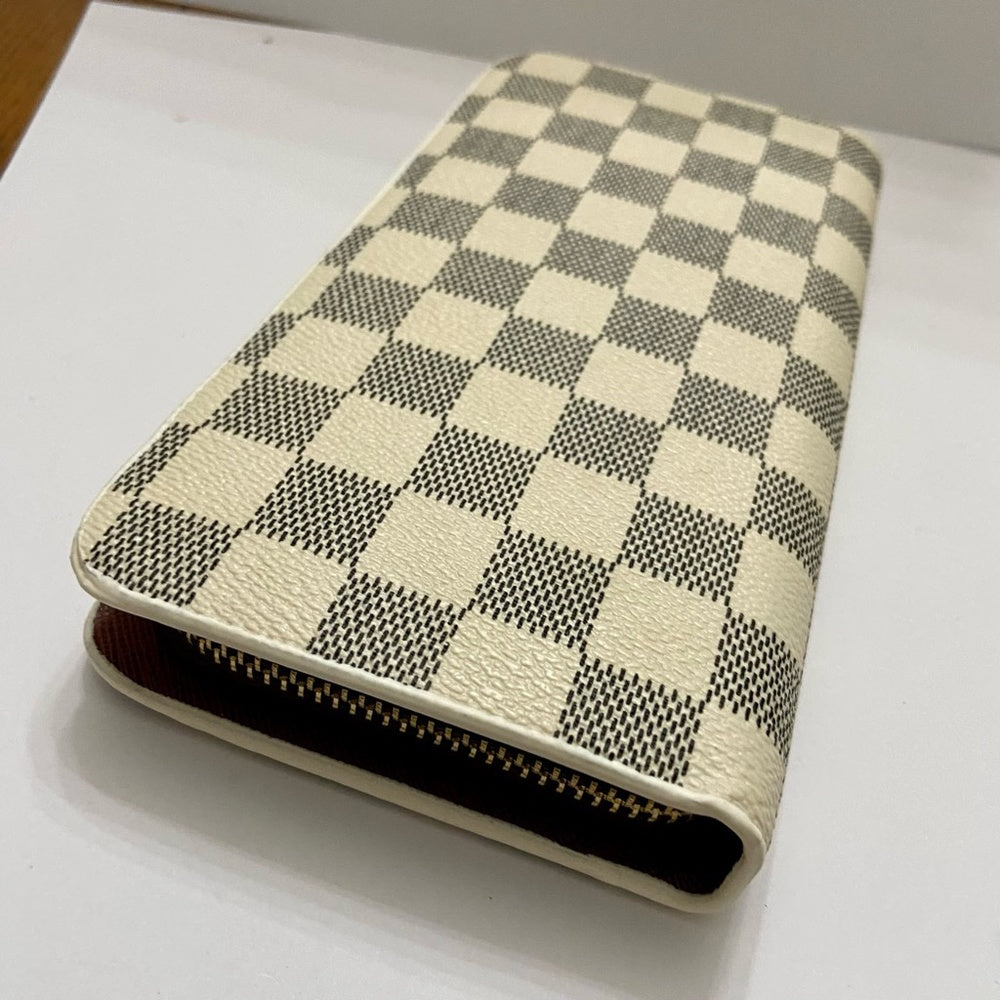 White and Blue Plaid Faux Leather Zippy Long Wallet 8in x 4in