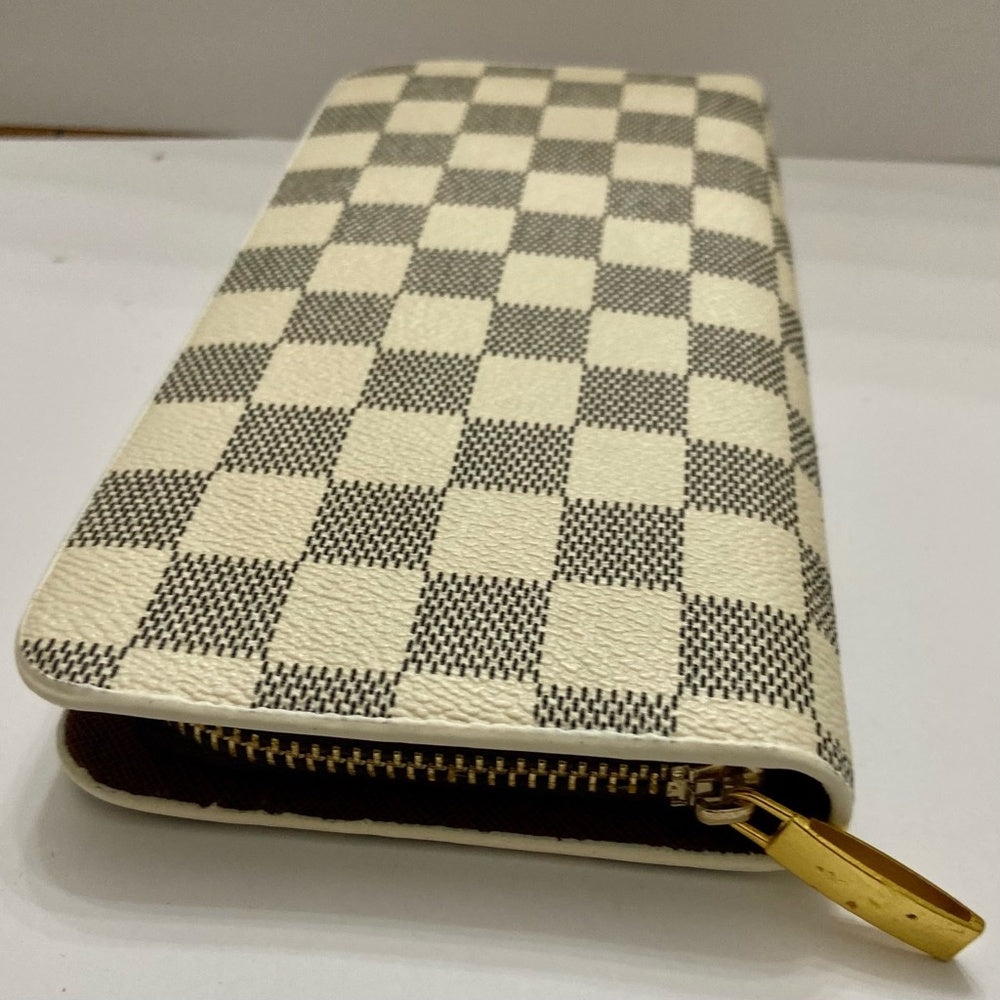White and Blue Plaid Faux Leather Zippy Long Wallet 8in x 4in