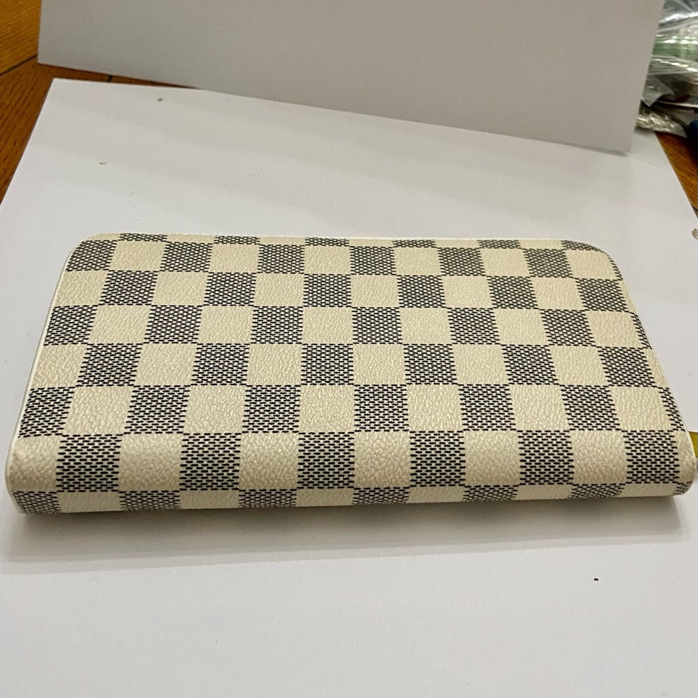White and Blue Plaid Faux Leather Zippy Long Wallet 8in x 4in