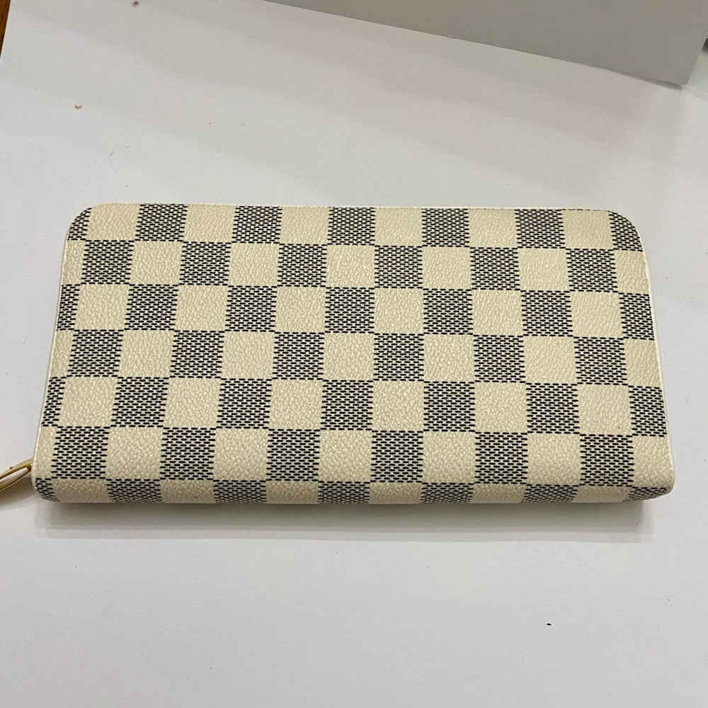 White and Blue Plaid Faux Leather Zippy Long Wallet 8in x 4in