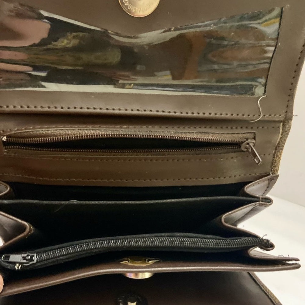 Brown and Tan Checkered Canvas Organizer Long Wallet 7in x 4in