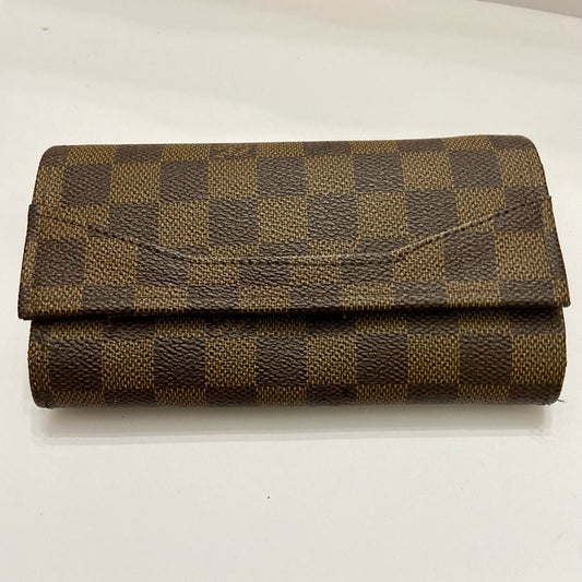 Brown and Tan Checkered Canvas Organizer Long Wallet 7in x 4in