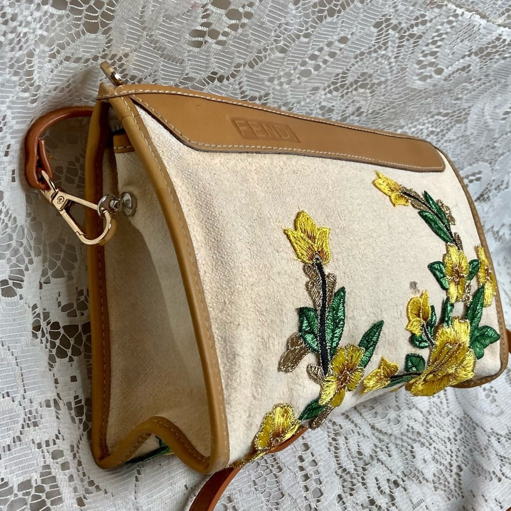 Vintage, Fendi, Rare, Beige Canvas Pouch-Crossbody