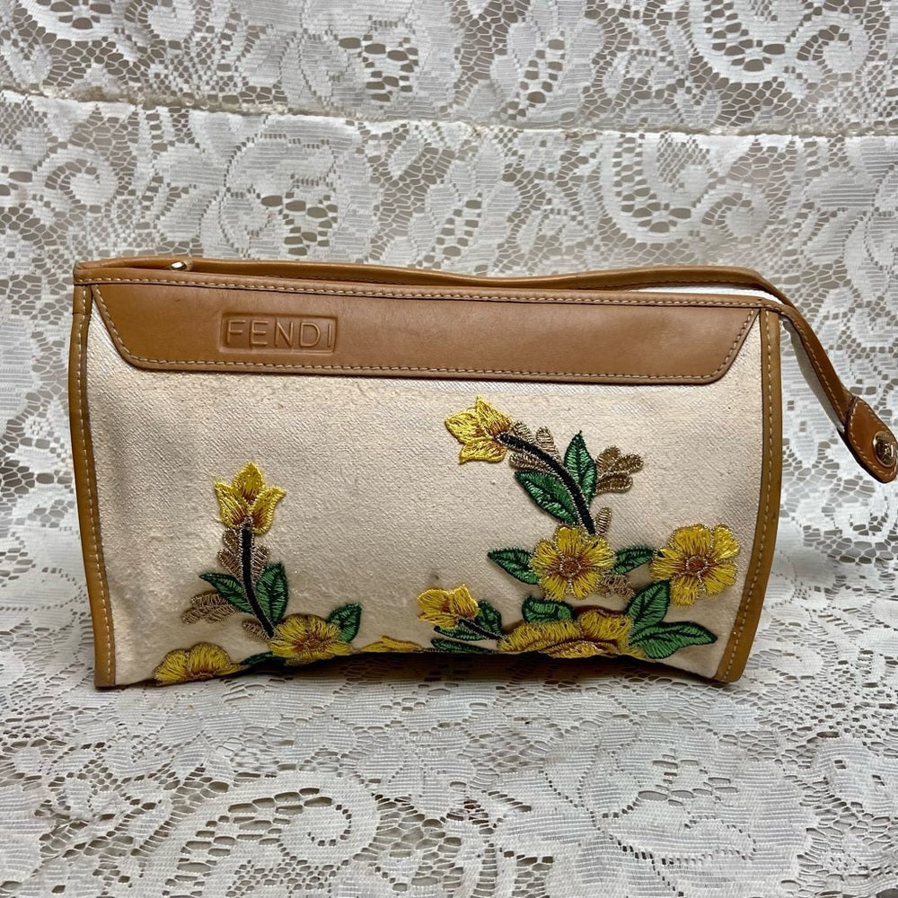 Vintage, Fendi, Rare, Beige Canvas Pouch-Crossbody