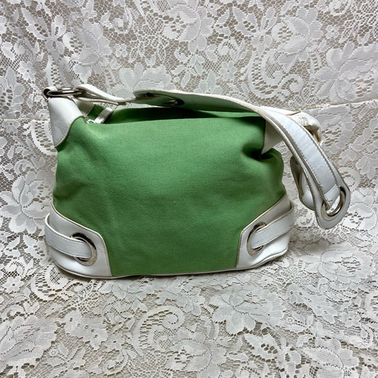 Madison & Max Green Canvas with White Leather Trim Shoulder Bag