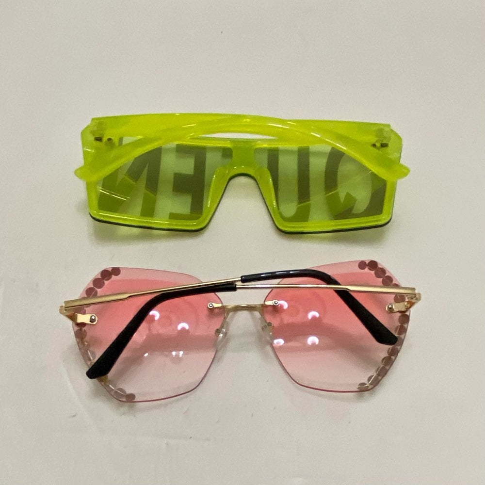 Lot of 2 Vintage Sunglasses- Queen Green Squarish and Pinkish with Rhinestones
