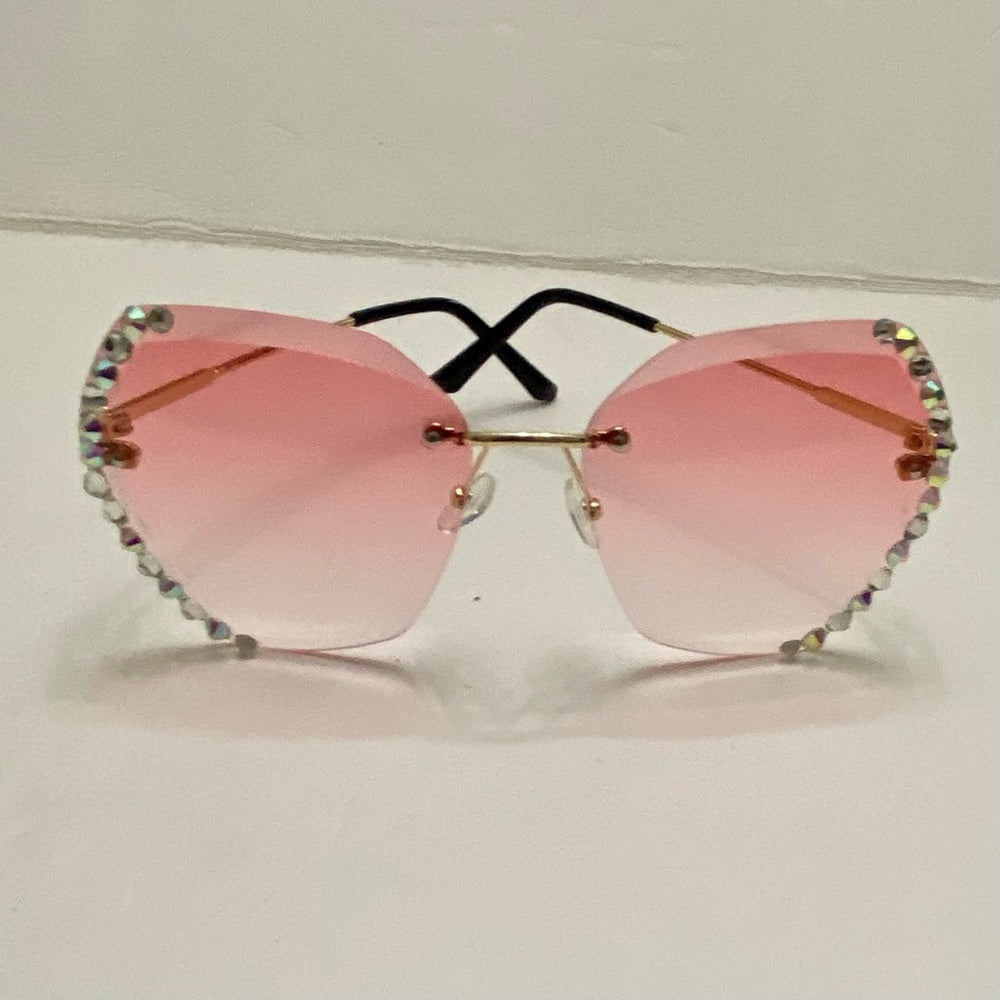 Lot of 2 Vintage Sunglasses- Queen Green Squarish and Pinkish with Rhinestones