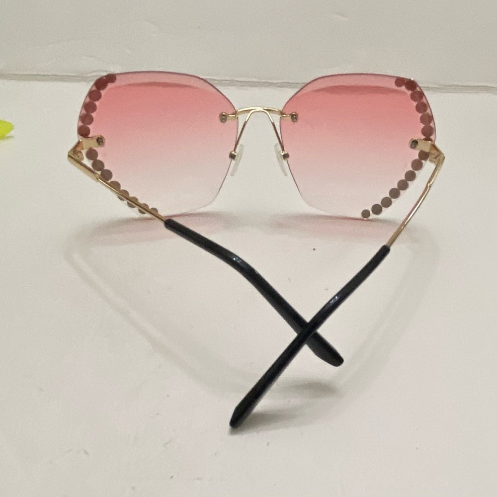 Lot of 2 Vintage Sunglasses- Queen Green Squarish and Pinkish with Rhinestones