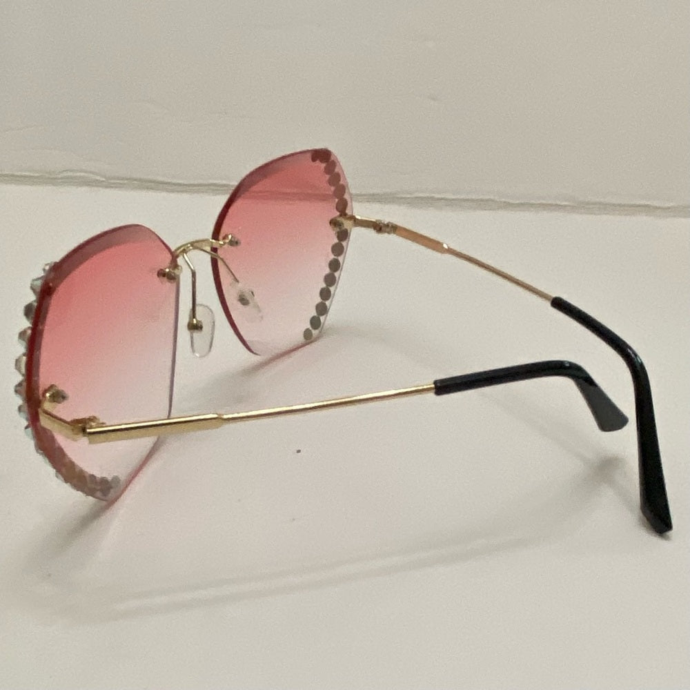 Lot of 2 Vintage Sunglasses- Queen Green Squarish and Pinkish with Rhinestones