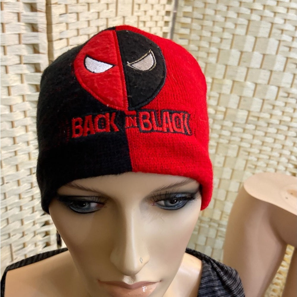 Beautiful, Black Knitted Beanie Hat with Handcrafted Floral Accent