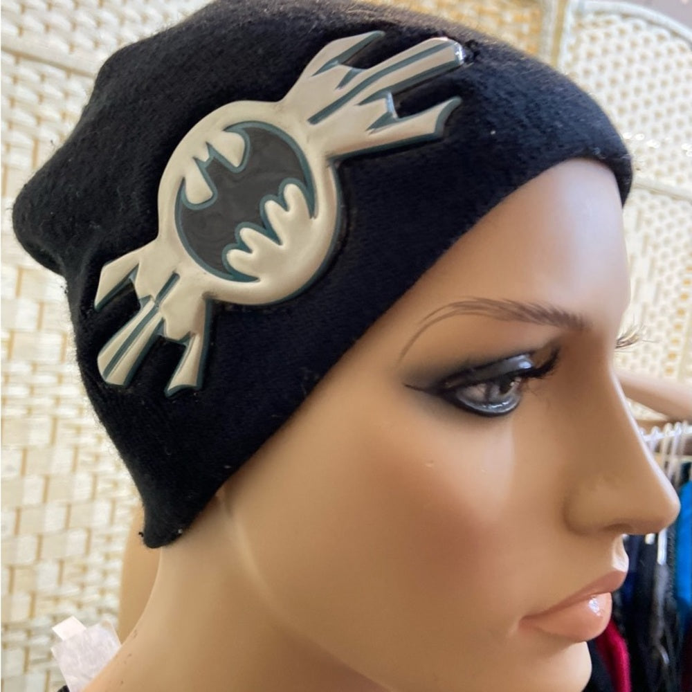 Beautiful, Black Knitted Beanie Hat with Handcrafted Floral Accent