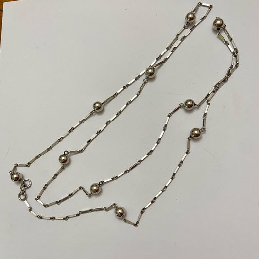 Vintage Silver Ball 52-inch Chain Necklace
