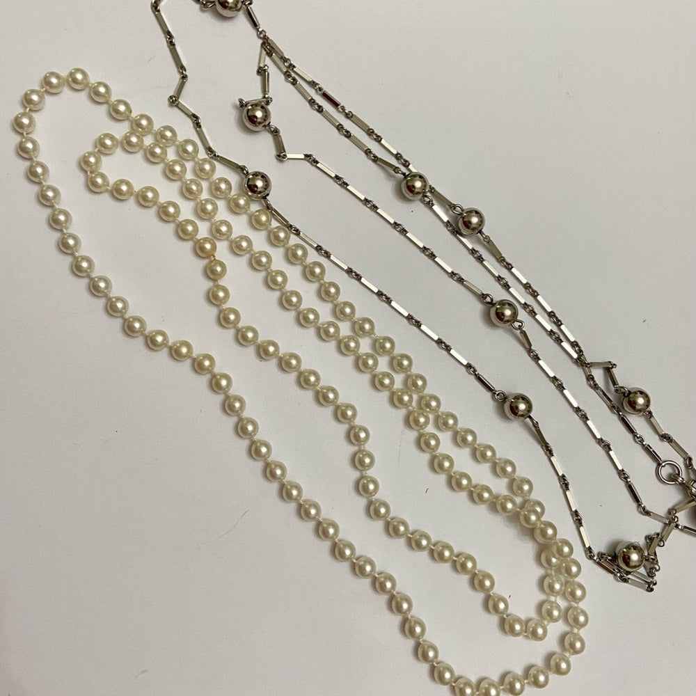 Art Deco Style, 48-inch Long Faux Pearl Necklace