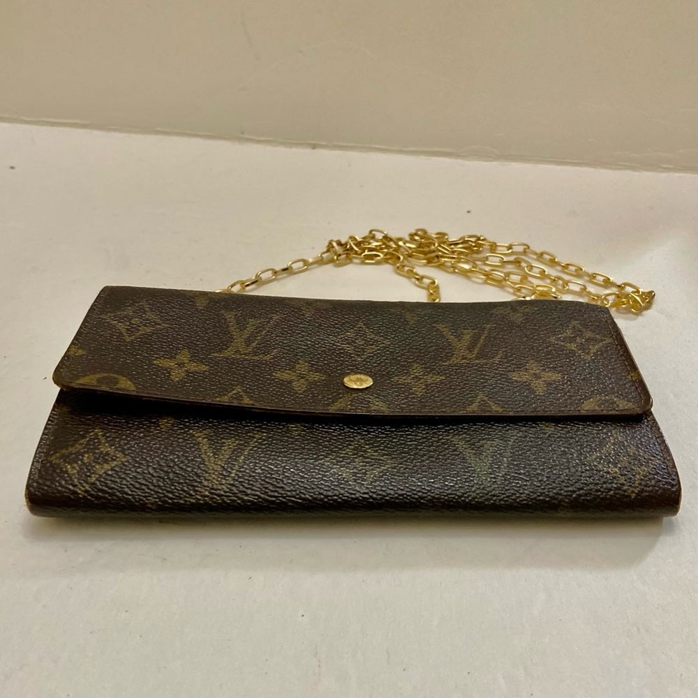 Louis Vuitton Brown Mono Coated Canvas Long Wallet-Crossbody (884AN)