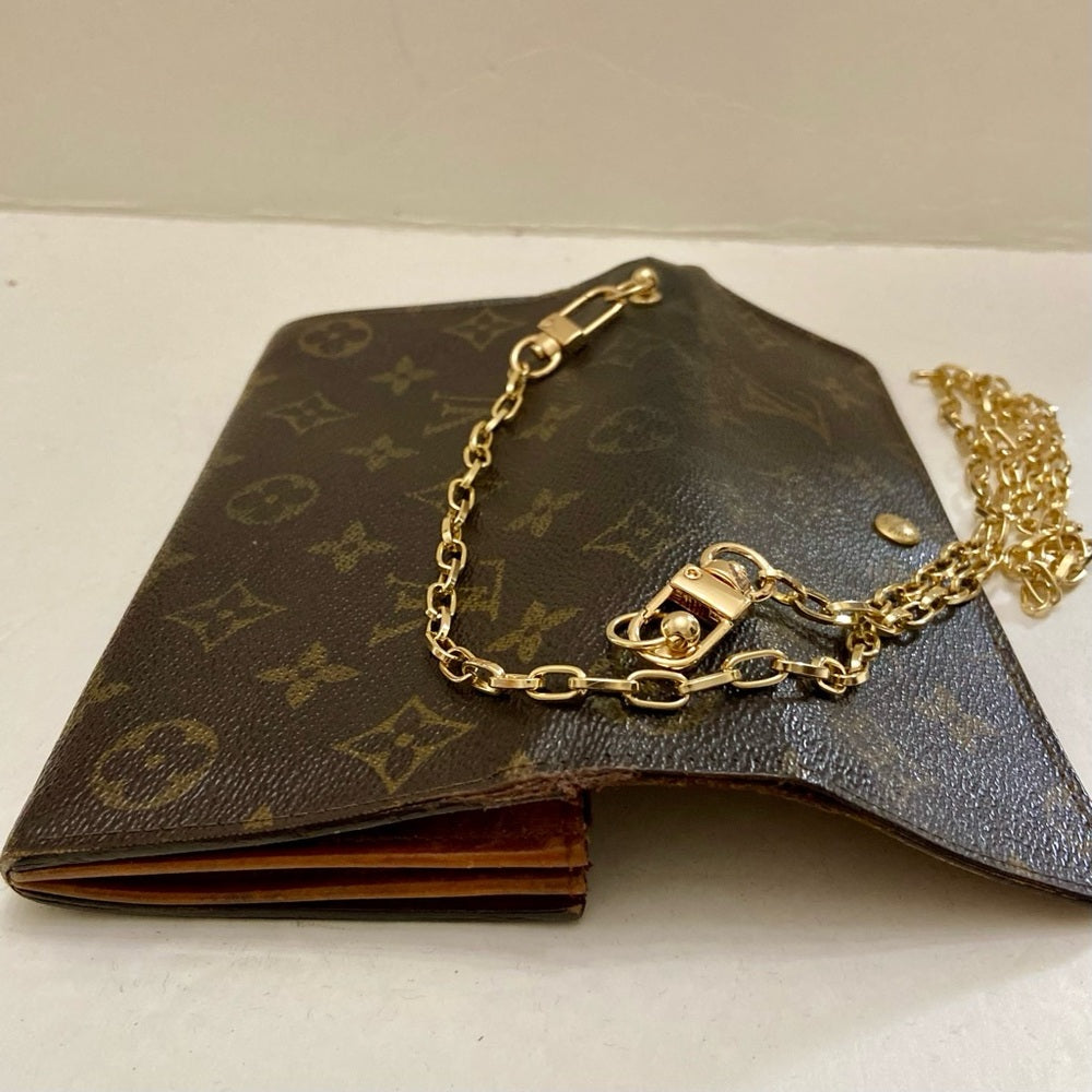 Louis Vuitton Brown Mono Coated Canvas Long Wallet-Crossbody (884AN)