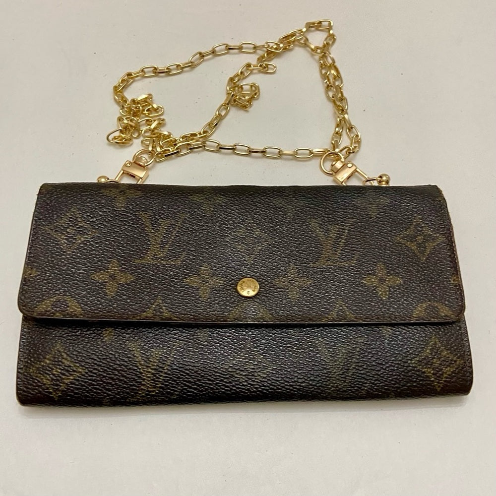 Louis Vuitton Brown Mono Coated Canvas Long Wallet-Crossbody (884AN)