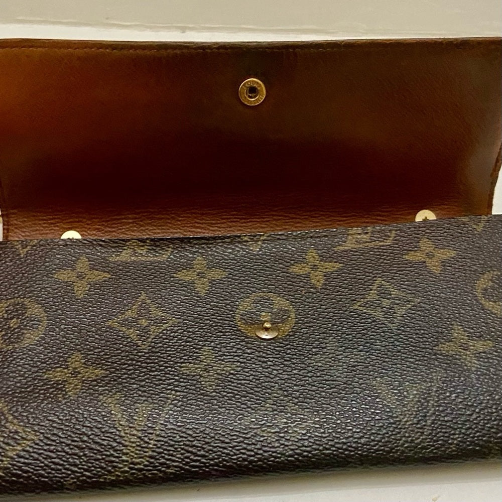 Louis Vuitton Brown Mono Coated Canvas Long Wallet-Crossbody (884AN)