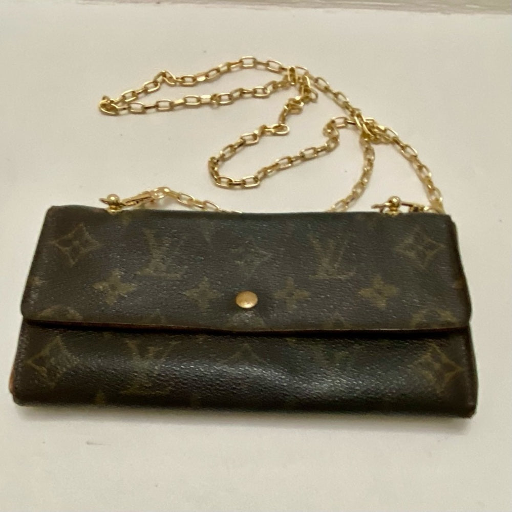 Louis Vuitton Brown Mono Coated Canvas Long Wallet-Crossbody (9001AN)