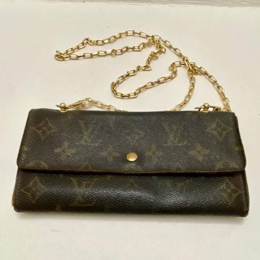 Louis Vuitton Brown Mono Coated Canvas Long Wallet-Crossbody (9001AN)