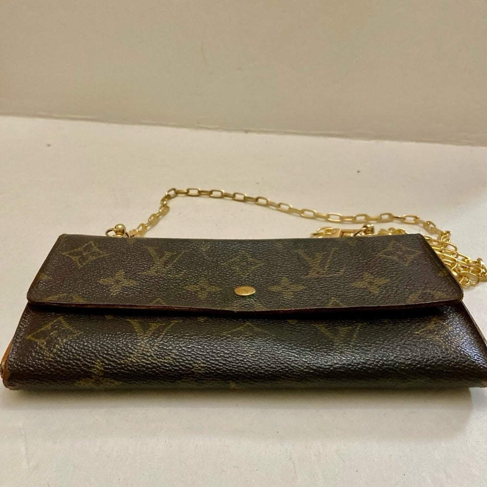 Louis Vuitton Brown Mono Coated Canvas Long Wallet-Crossbody (9001AN)