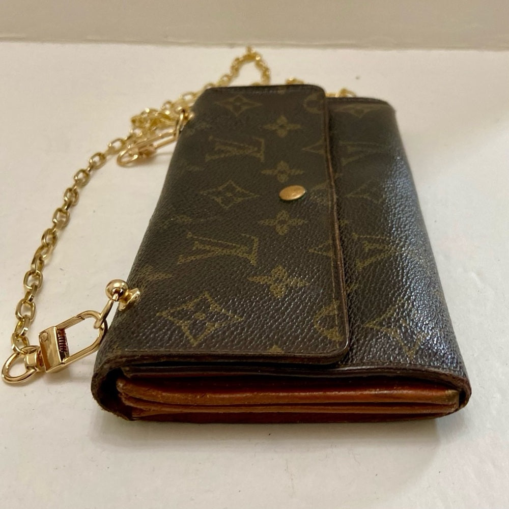 Louis Vuitton Brown Mono Coated Canvas Long Wallet-Crossbody (9001AN)