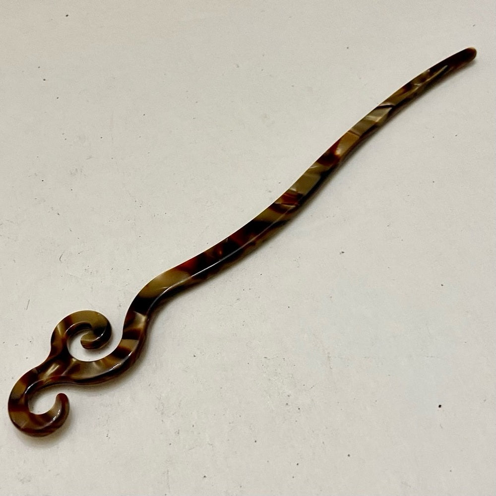 Vintage, Brown Marble Lucite Hair Pin Accessory 7in x 1in