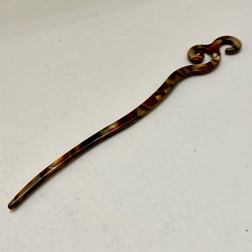 Vintage, Brown Marble Lucite Hair Pin Accessory 7in x 1in
