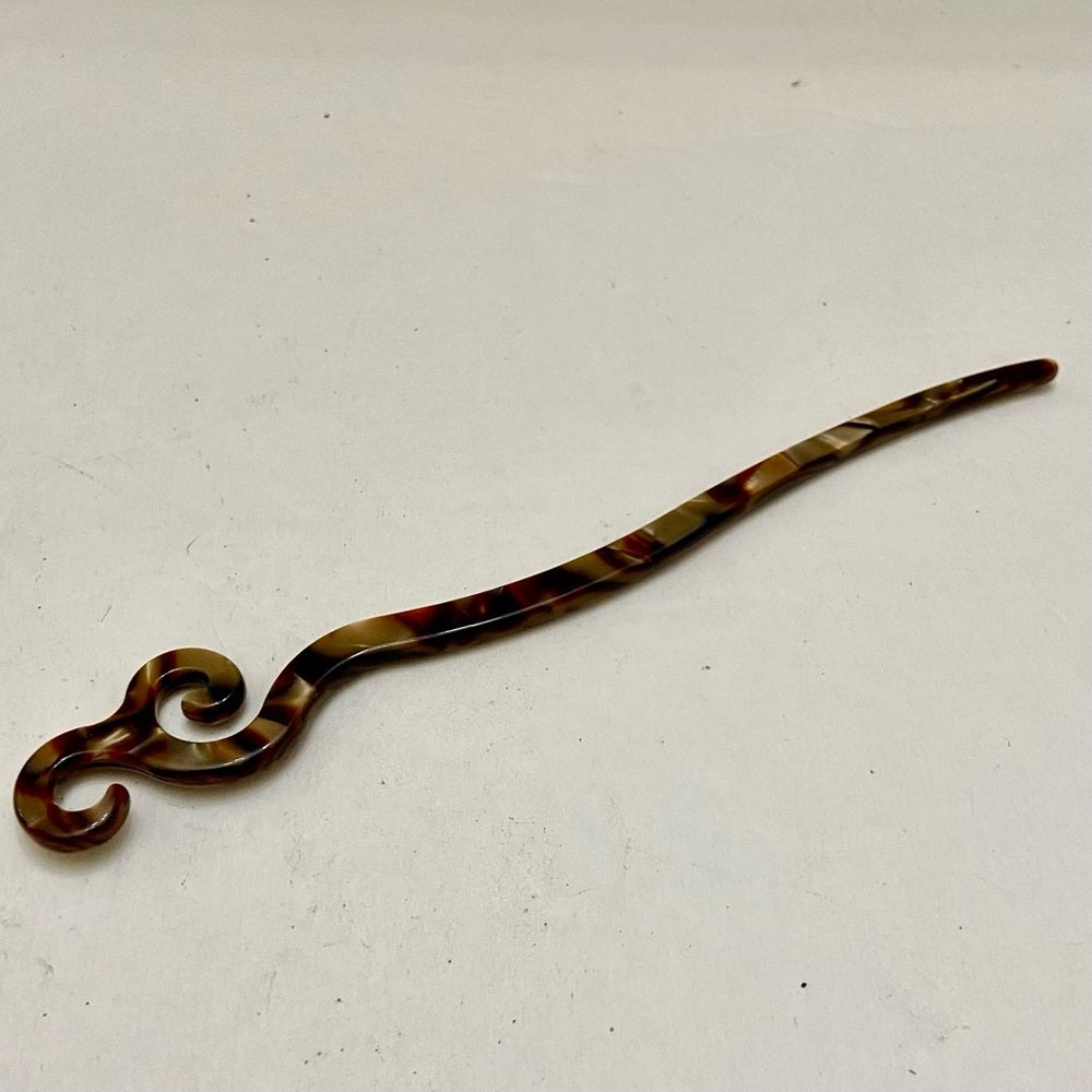 Vintage, Brown Marble Lucite Hair Pin Accessory 7in x 1in