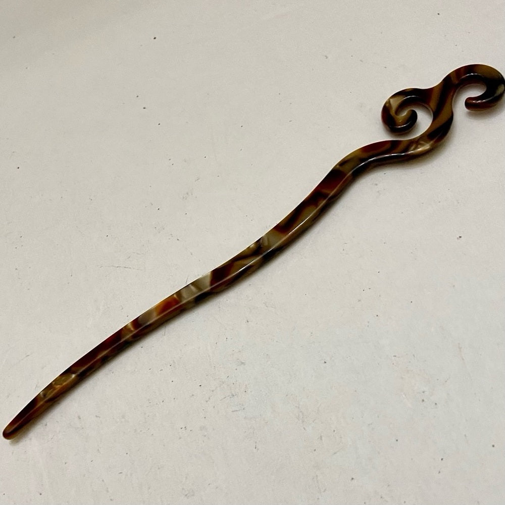 Vintage, Brown Marble Lucite Hair Pin Accessory 7in x 1in