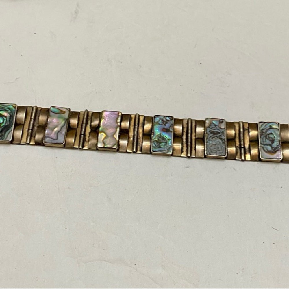 Vintage,  1940s  Silver- Abalone Alpaca Mexico Bracelet 8in x 1in