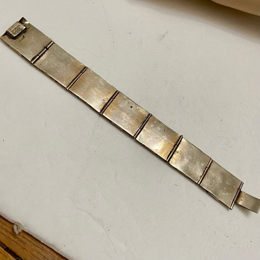 Vintage,  1940s  Silver- Abalone Alpaca Mexico Bracelet 8in x 1in