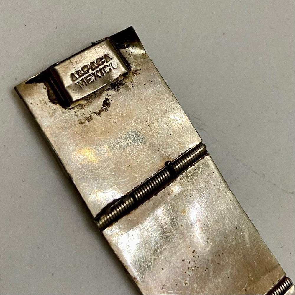 Vintage,  1940s  Silver- Abalone Alpaca Mexico Bracelet 8in x 1in