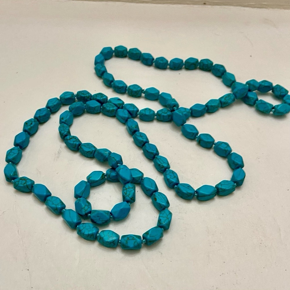 Vintage, 48in Long Turquoise Beaded Necklace