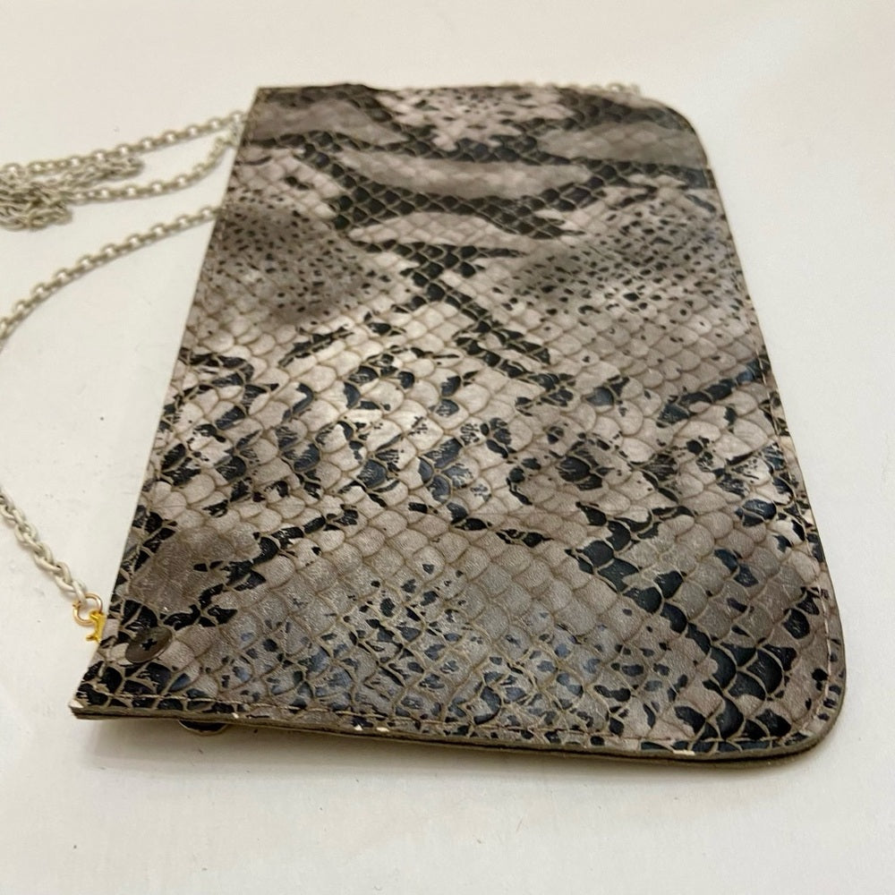 Vintage Black, Gray and White Faux Snakeskin Leather-Crossbody Bag