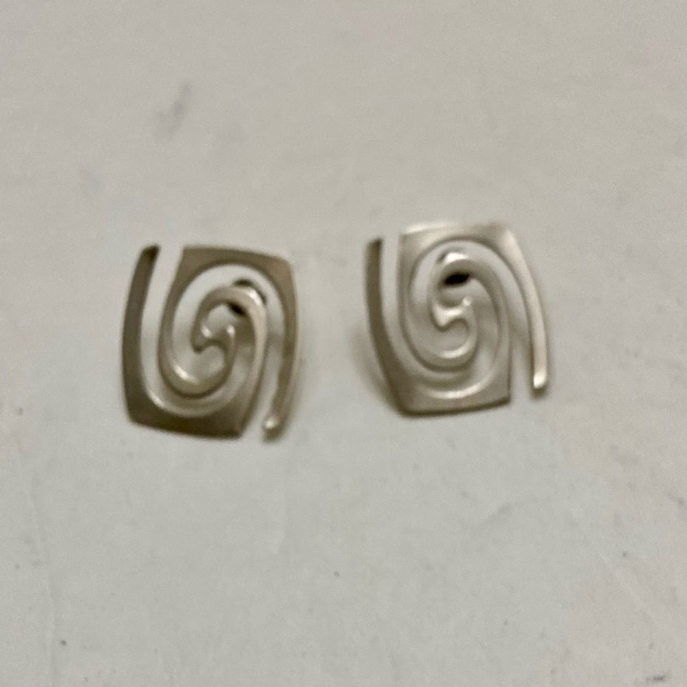 Vintage Silver Tone Abstract Pierced Earrings