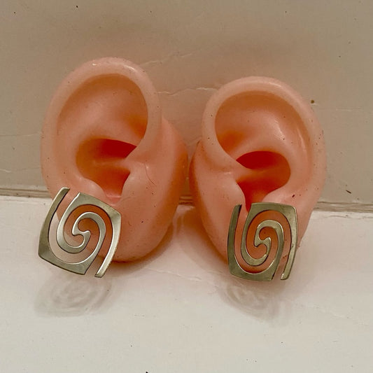 Vintage Silver Tone Abstract Pierced Earrings