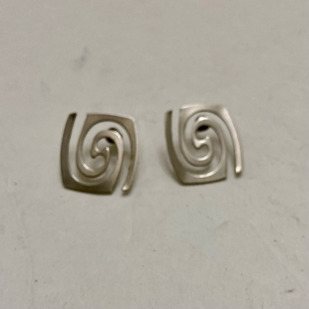 Vintage Silver Tone Abstract Pierced Earrings