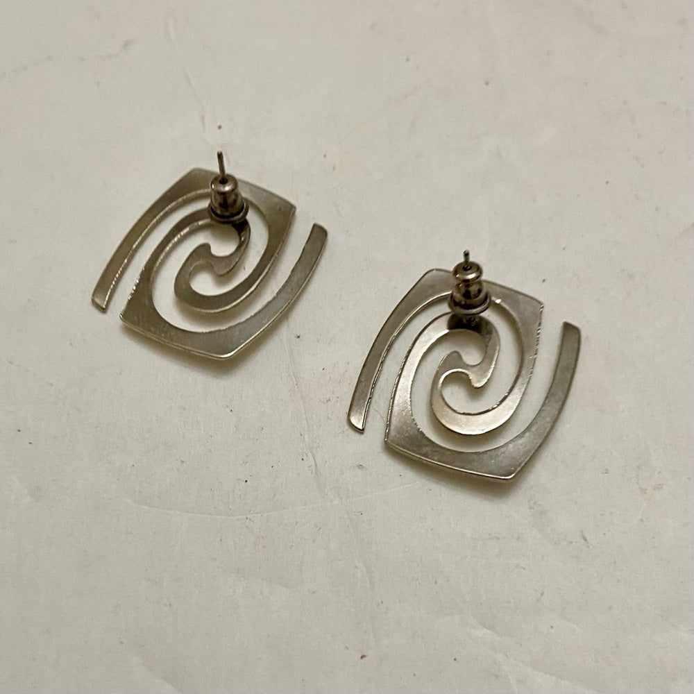 Vintage Silver Tone Abstract Pierced Earrings