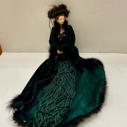 Vintage Auto or Christmas Ornament-Victorian Lady in Green Gown