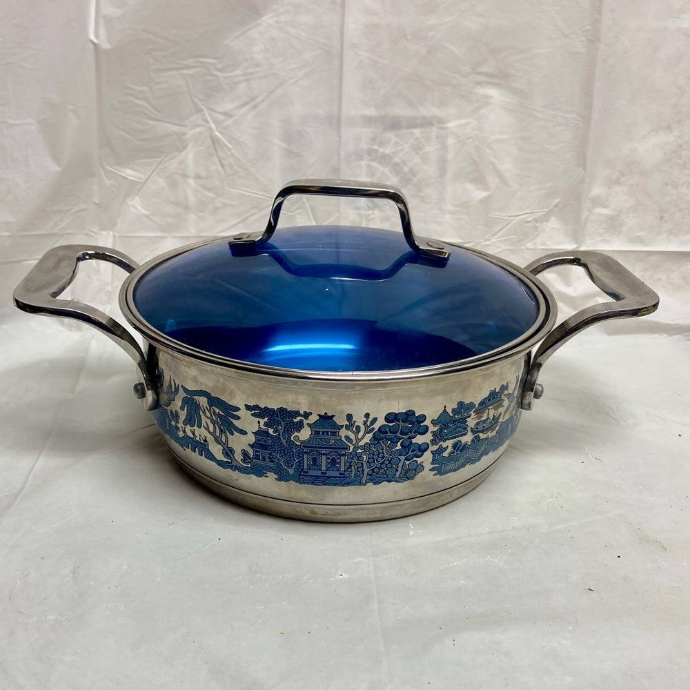 Blue Willow, Stainless Steel Medium-Dutch Oven w/ Lid 12in L x 8.5in D x 6in H