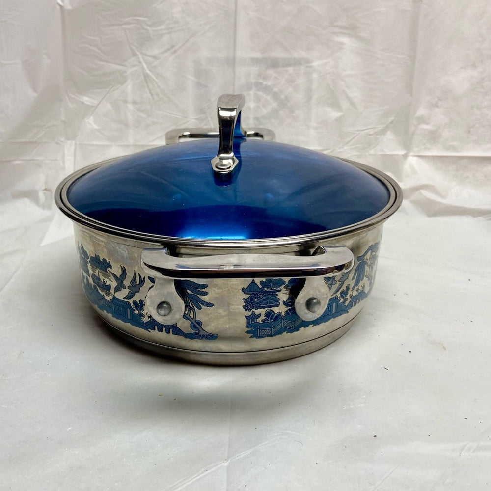 Blue Willow, Stainless Steel Medium-Dutch Oven w/ Lid 12in L x 8.5in D x 6in H