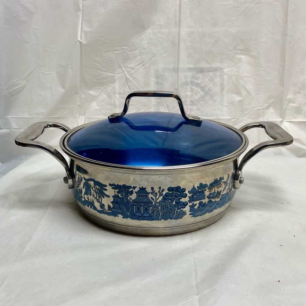 Blue Willow, Stainless Steel Medium-Dutch Oven w/ Lid 12in L x 8.5in D x 6in H