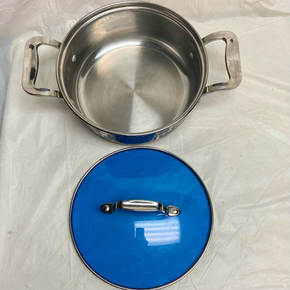 Blue Willow, Stainless Steel Medium-Dutch Oven w/ Lid 12in L x 8.5in D x 6in H