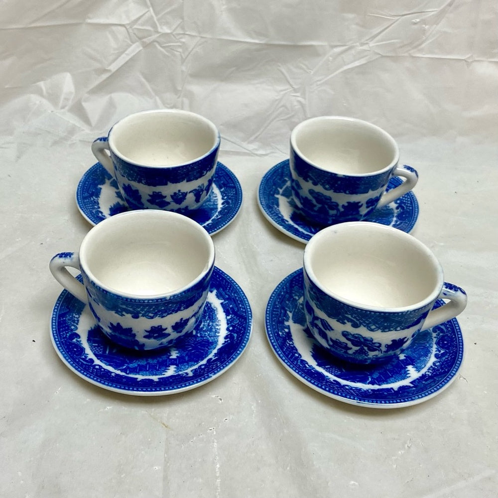 Vintage, Blue Willow, Rare, 13pc Child’s Tea Set with Basket