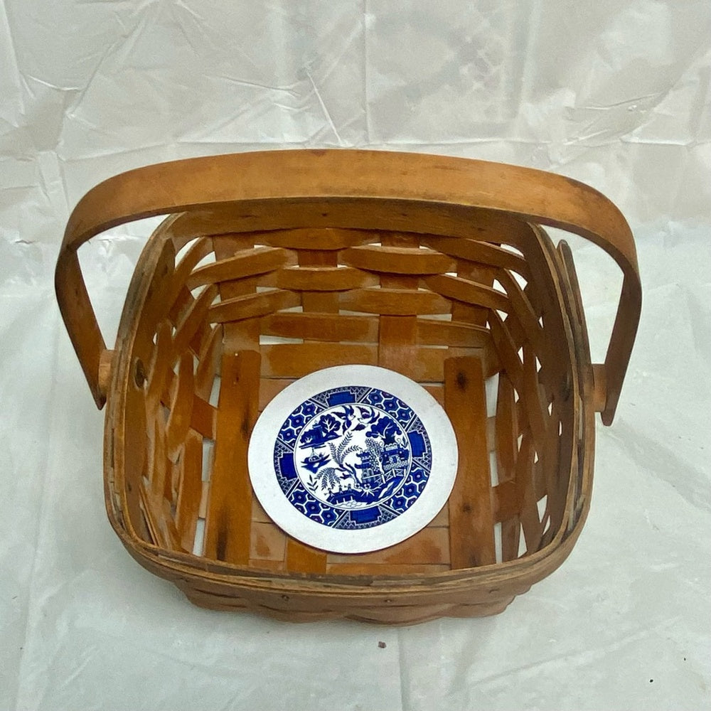 Vintage, Blue Willow Longaberger 4in H x 7.5in Square Basket with 4in Handle